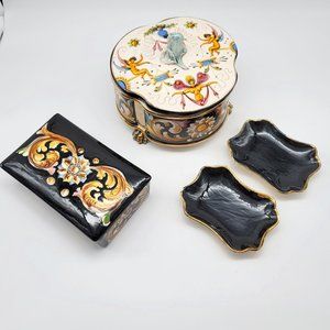 Vintage Italian Angel Lidded Dish, Rectangular Container and Trays DE30